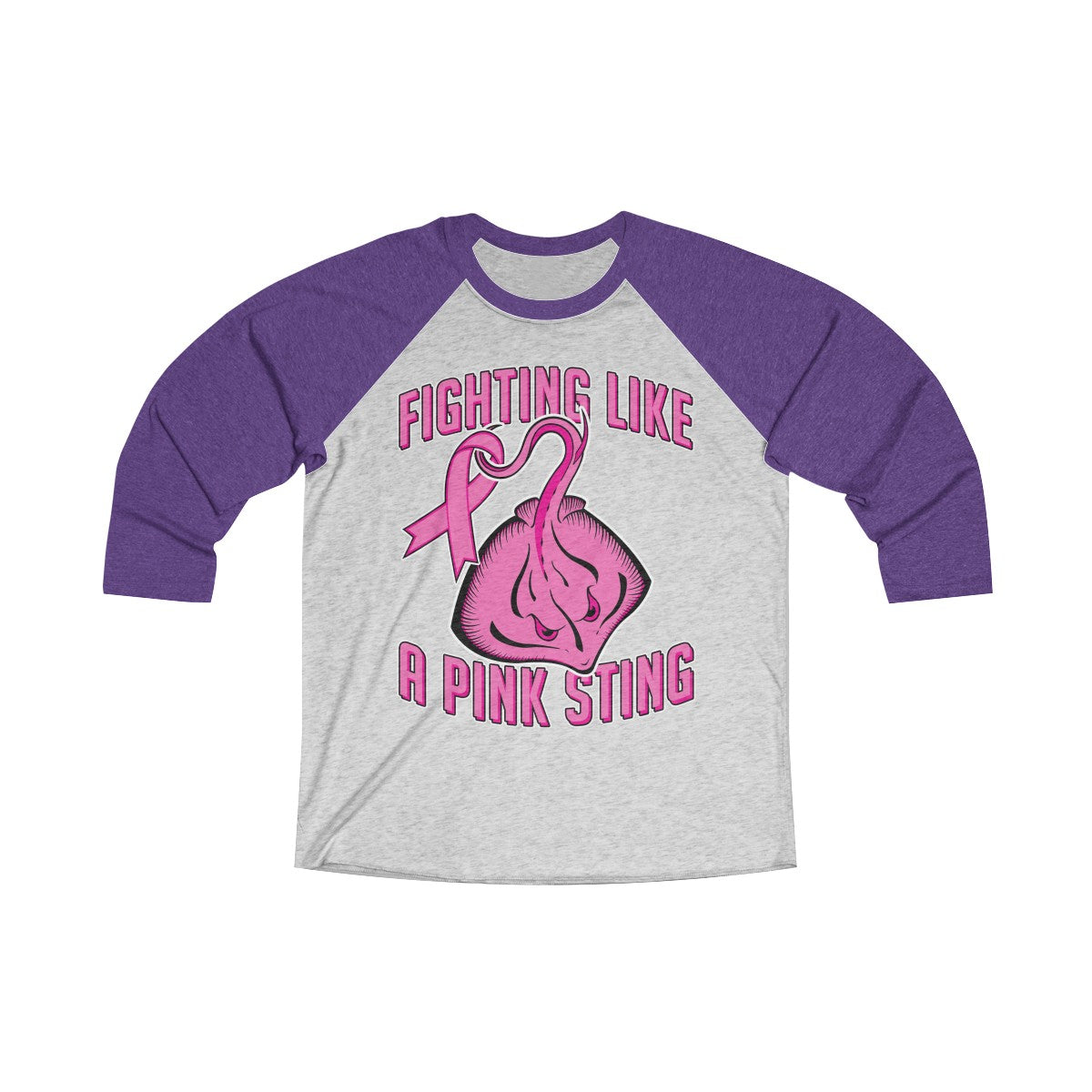 FIGHTING LIKE A PINK STING BC Awareness 3/4 RaglanUnisex Tri-Blend 3/4 Raglan Tee