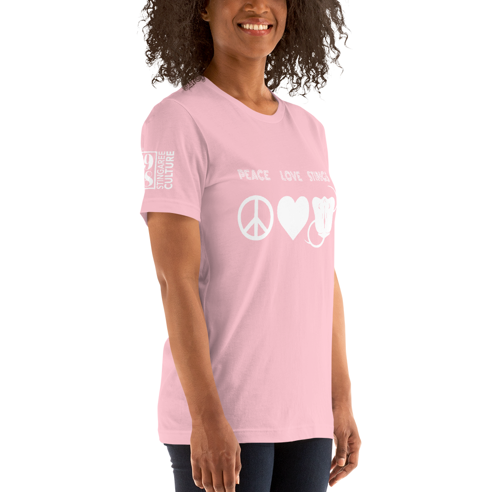 PEACE LOVE & STINGS (White version) Unisex T-Shirt