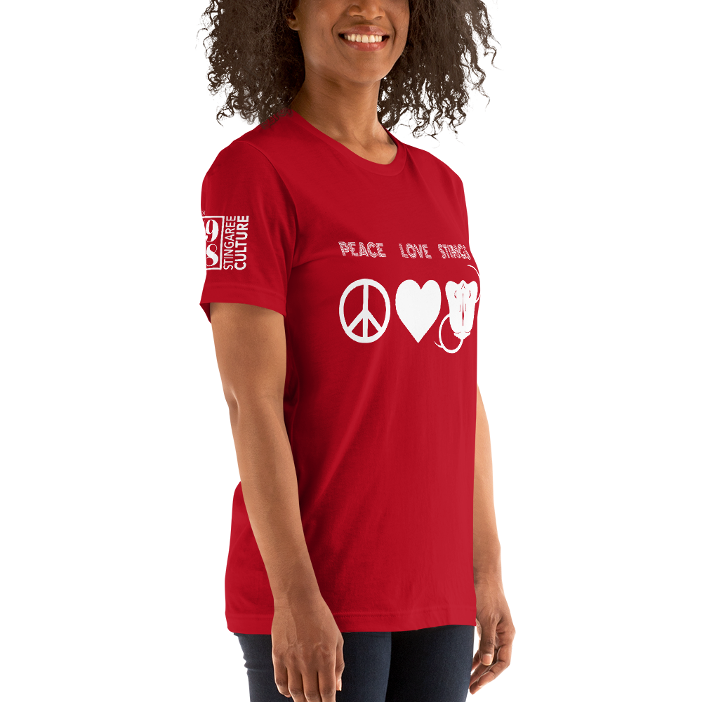 PEACE LOVE & STINGS (White version) Unisex T-Shirt