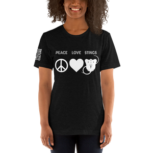 PEACE LOVE & STINGS (White version) Unisex T-Shirt