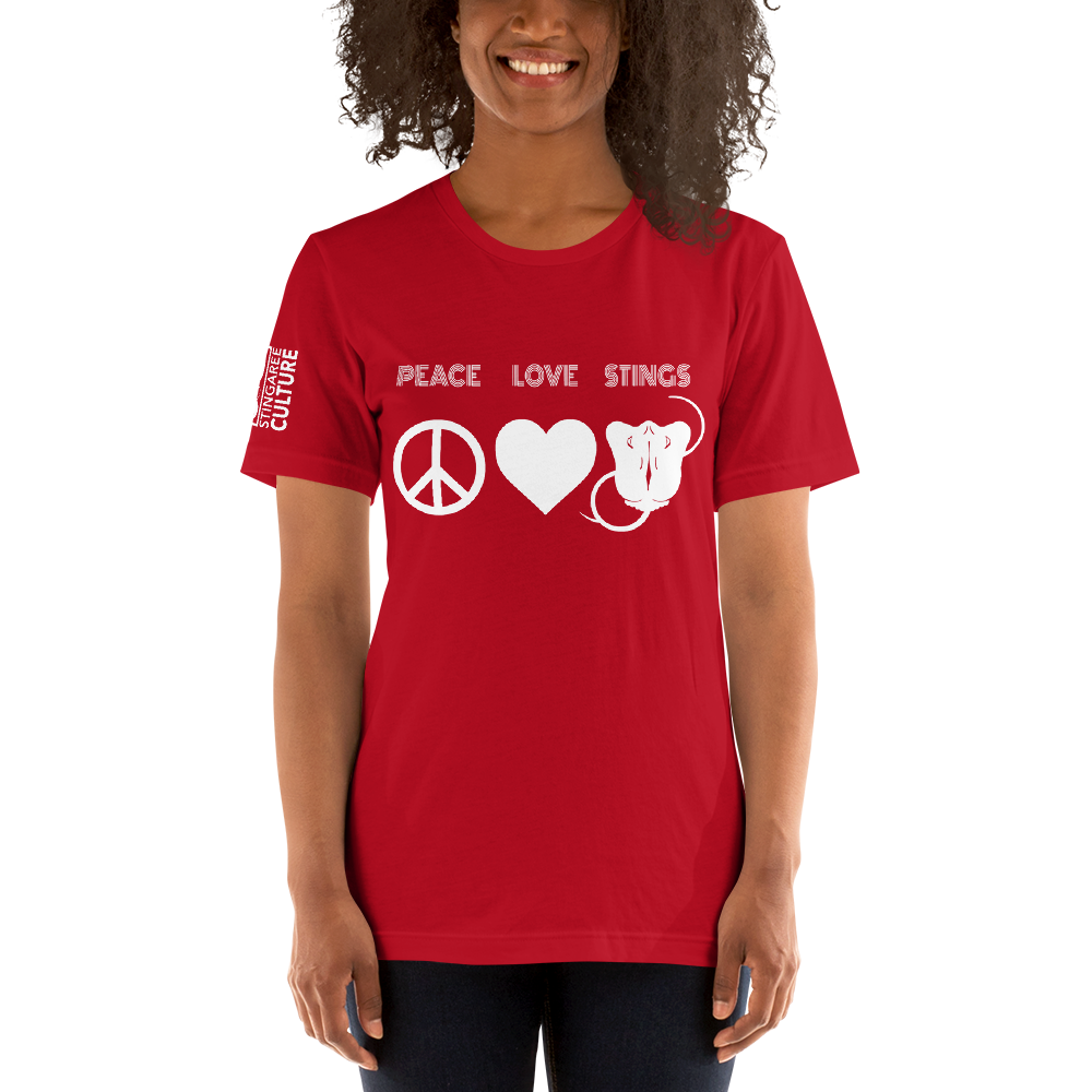 PEACE LOVE & STINGS (White version) Unisex T-Shirt