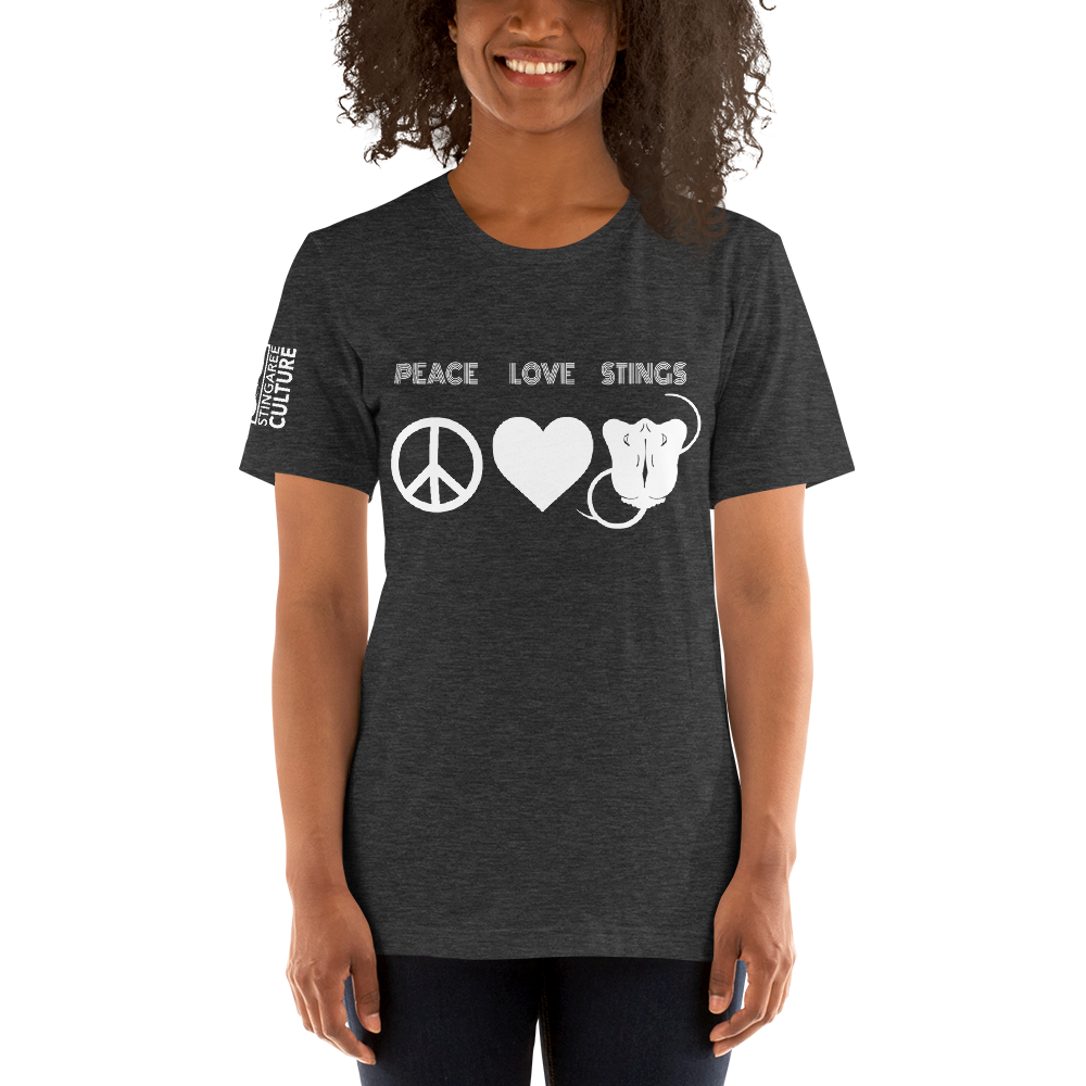 PEACE LOVE & STINGS (White version) Unisex T-Shirt