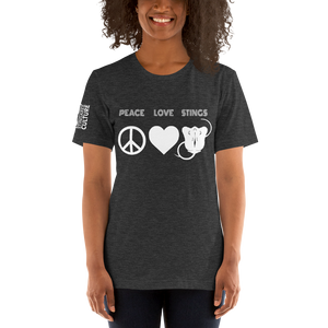 PEACE LOVE & STINGS (White version) Unisex T-Shirt