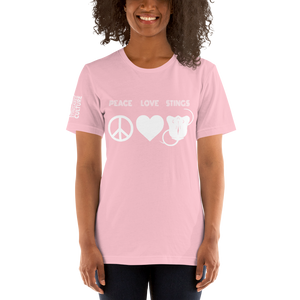 PEACE LOVE & STINGS (White version) Unisex T-Shirt